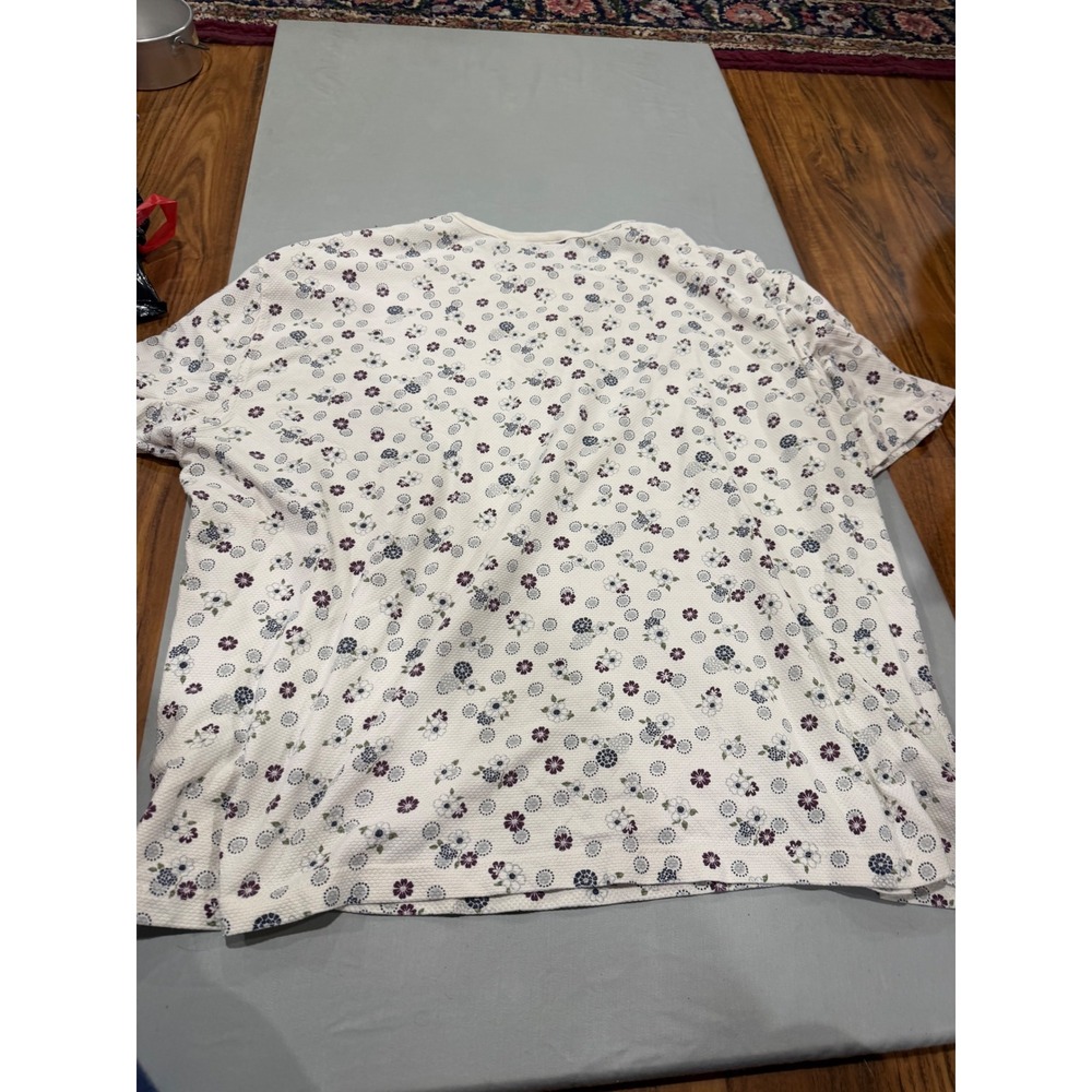 Cottagecore Women Point Floral Waffle Knit Henley Top XL White Purple